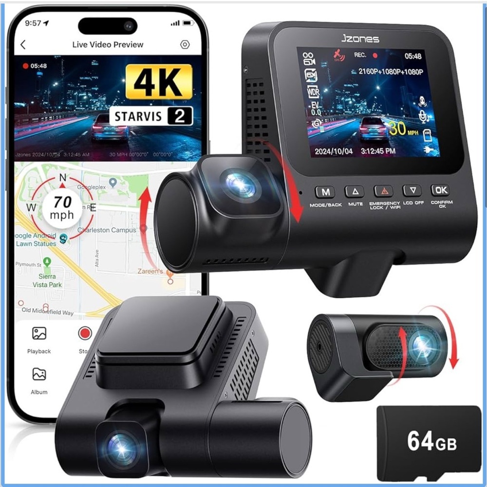 Dash Cam Front and Rear: 4K+1080P+1080P 3 Channel Dash Camera